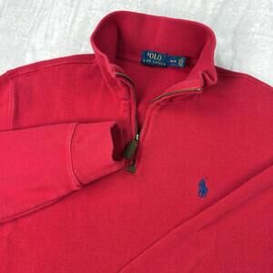 Polo Ralph Lauren Red Estate Rib 1/4 Zip Pony Men Size M Casual Cotton Relax